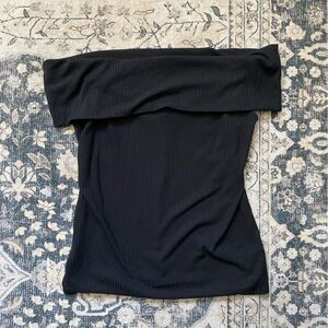 A New Day Black Ribbed Off the Shoulder Top